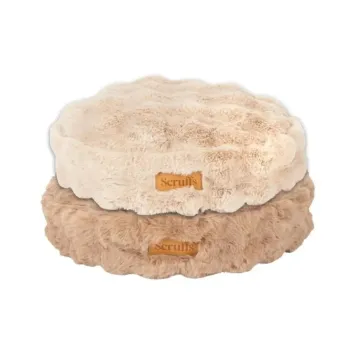 Coussin rond moelleux pour chat &ndash; lit doux et design (taupe ou champagne) - Scruffs