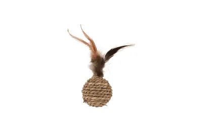 Cat toy rope ball with feathers and clicking sound