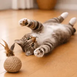 Kattenspeelgoed bal van touw met veren en klikgeluid - Flamingo