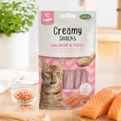 Creamy cat treats in sticks &ndash; chicken & cheese or salmon & krill &ndash; x4 (60 g) &ndash; Bubimex