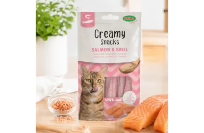 Friandises cr&eacute;meuses pour chat en sticks &ndash; poulet & fromage ou saumon & krill &ndash; x4 (60 g) - Bubimex