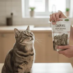 Biscuits pour chats &agrave; l&rsquo;herbe &agrave; chat et au saumon &ndash; forme poisson &ndash; 50 g - Bubimex