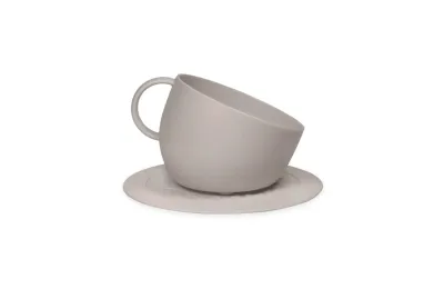 Cuenco anti-salpicaduras para perro taupe con base antideslizante &ndash; dise&ntilde;o tipo taza - United Pets