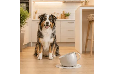 Anti-spat drinkbak voor hond taupe met antislipmat &ndash; bekerdesign