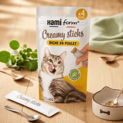Pack 4 friandises cr&eacute;meuses pour chats au poulet &ndash; Creamy Sticks (60 g) - Hamiform
