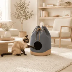Casa cocooning para gatos de pelo sint&eacute;tico ultra suave &ndash; refugio Baluchon| District 70
