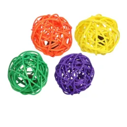 Set 4 Giocattoli per Gatti &ndash; Palline in Rattan Naturale + Valeriana, Assortimento Colori - Flamingo
