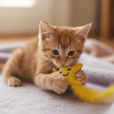 Jouet pour Chats &ndash; &Eacute;toile Jaune avec Clochette, Cataire & Plumes