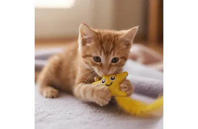 Jouet pour Chats &ndash; &Eacute;toile Jaune avec Clochette, Cataire & Plumes