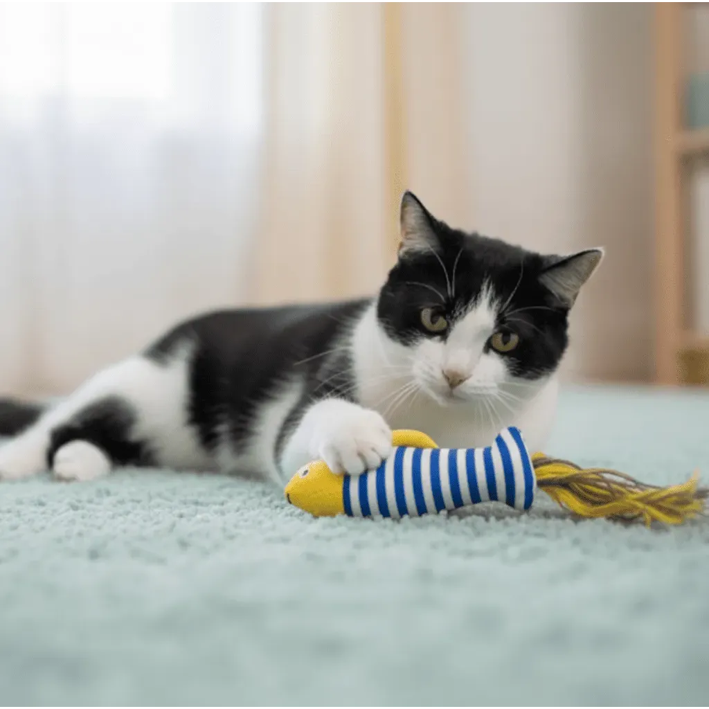 Jouet pour Chats &ndash; Poisson Jaune avec Cataire & Rubans