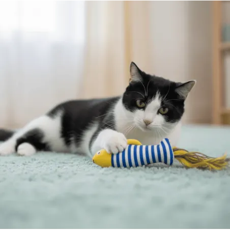 Jouet pour Chats &ndash; Poisson Jaune avec Cataire & Rubans