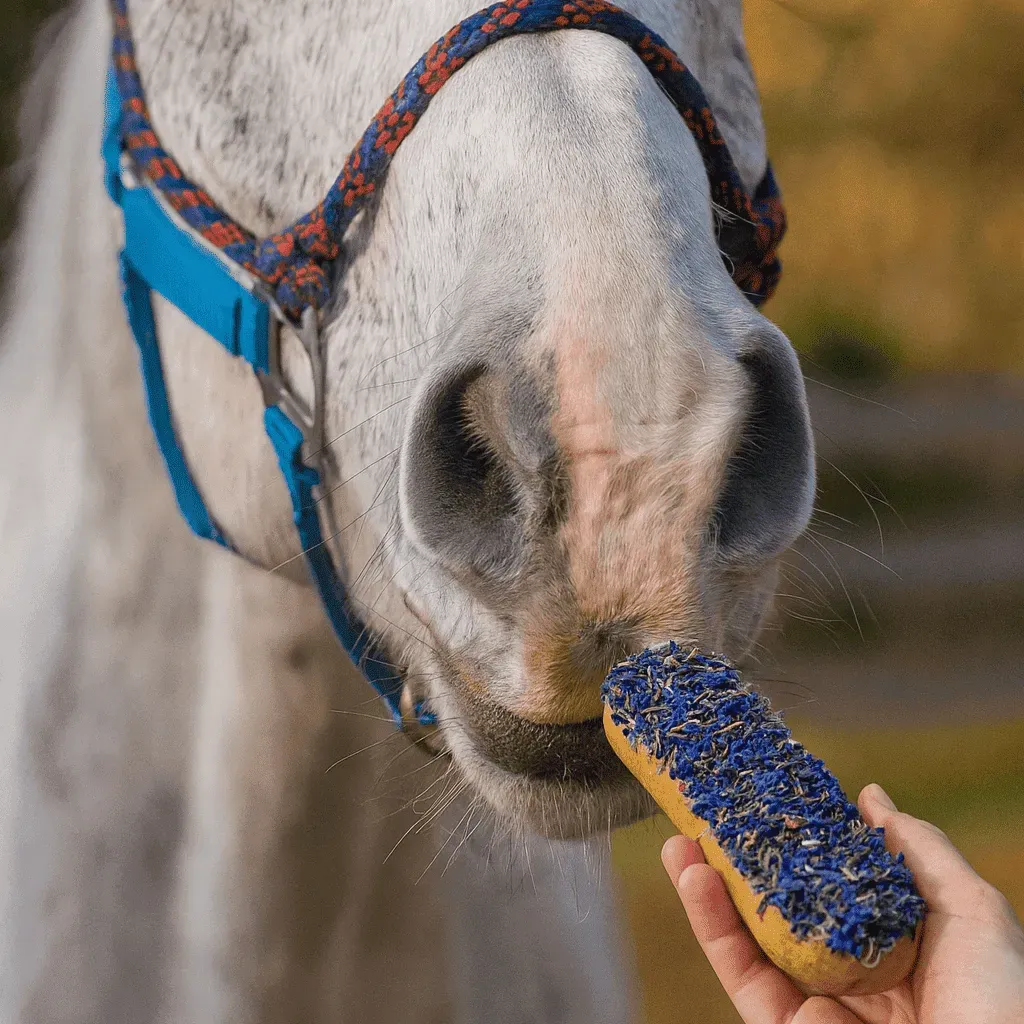 Biscuit Gourmand pour Chevaux - &Eacute;clair Bleuet avec Gla&ccedil;age & Herbes