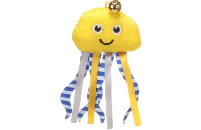 Juguete Pulpo Amarillo para Gatos &ndash; Campana, Hierba Gatera y Cintas