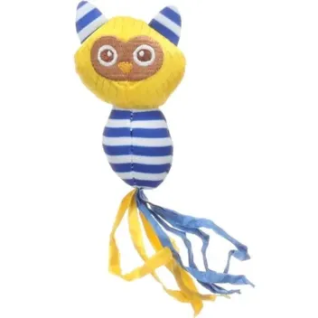 Catnip Owl Toy for Cats | Yellow, Lightweight with Ribbons | 4.8 × 2.8 × 8.3 cm
