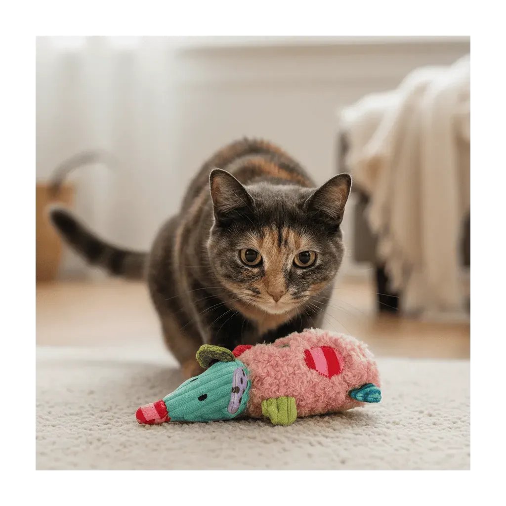 Spielzeug f&uuml;r Katzen &mdash; Rosa Maus mit Katzenminze & weichem Pl&uuml;sch - Flamingo