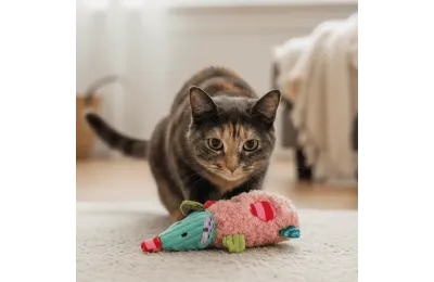 Jouet pour Chats &mdash; Souris Rose avec Cataire & Peluche Douce