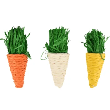 Mini Carrot Chew Toys (Pack of 3) | Paper & Corn Leaves | Rabbit Dental Enrichment