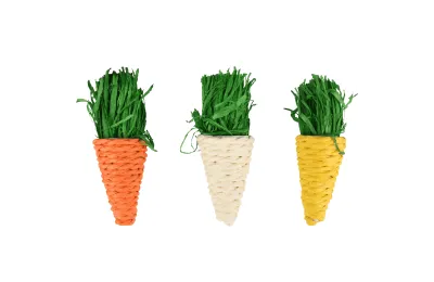 Mini Carrot Chew Toys (Pack of 3) | Paper & Corn Leaves | Rabbit Dental Enrichment