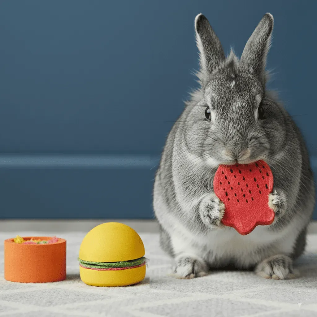 Jouet pour Lapin &agrave; Ronger &ndash; Bernie Mix Fraise, Hamburger & Pot (Lot de 3)