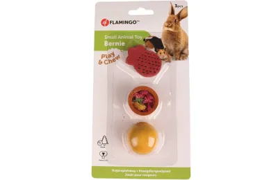 Jouet pour Lapin &agrave; Ronger &ndash; Bernie Mix Fraise, Hamburger & Pot (Lot de 3)