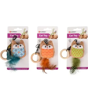 Jouet Hibou pour Chats &ndash; Plume, li&egrave;ge, cataire et &eacute;lastique - Flamingo