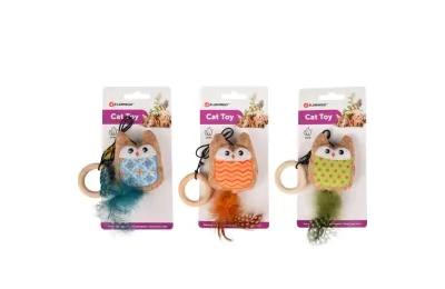 Juguete b&uacute;ho para gatos &ndash; Plumas, corcho, hierba gatera y el&aacute;stico - Flamingo