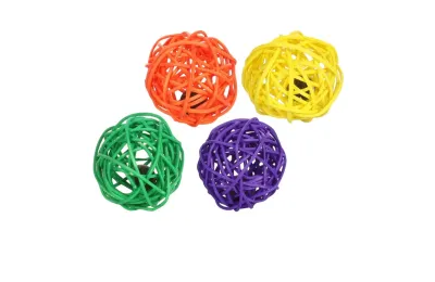 Set 4 Giocattoli per Gatti &ndash; Palline in Rattan Naturale + Valeriana, Assortimento Colori - Flamingo
