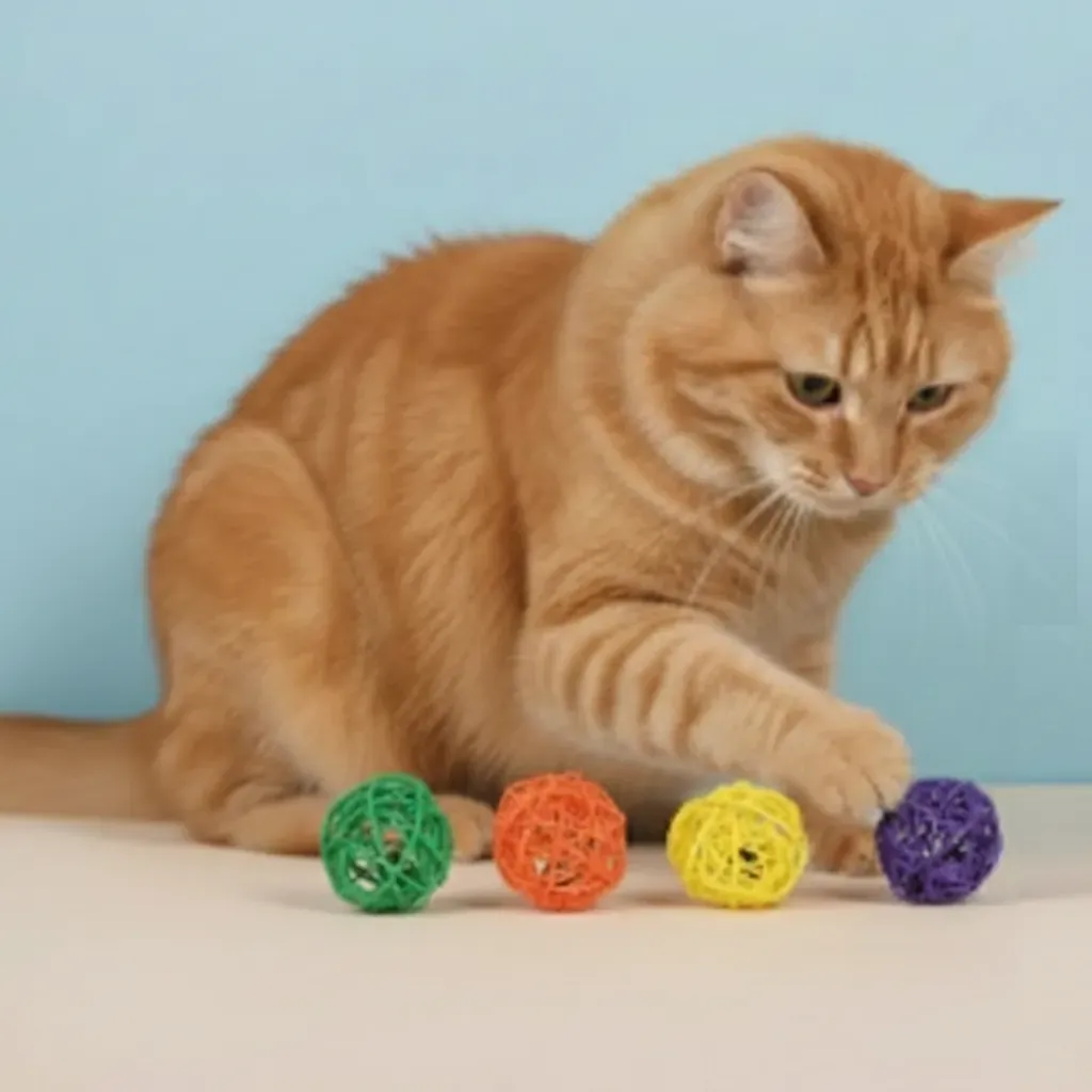 Set 4 Katzenspielzeuge &ndash; Rattanb&auml;lle + Katzenminze, Farbmix - Flamingo