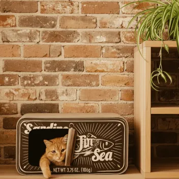 Escondite y rascador 2 en 1 para gatos - Lata de sardinas - Fabricado con cartón reciclado