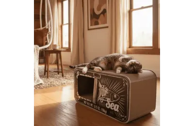 Griffoir et cachette pour chat 2-en-1 - Bo&icirc;te de sardines - en carton recycl&eacute; - District 70