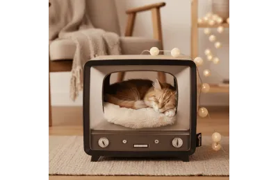 Maison et griffoir pour chat en carton recycl&eacute; - Design TV r&eacute;tro