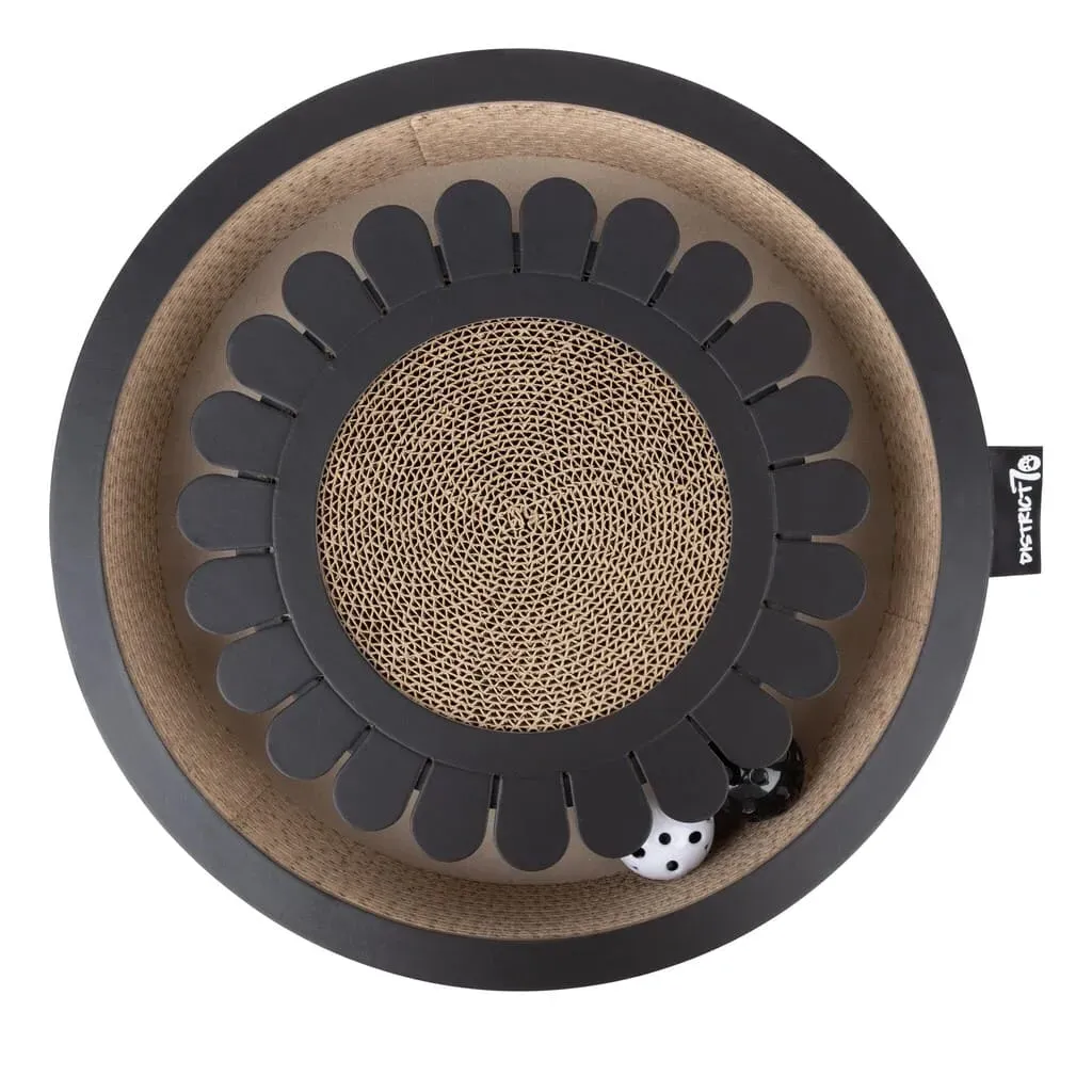 Flower Cat Scratcher & Ball Chase Toy &ndash; Black or White | District 70