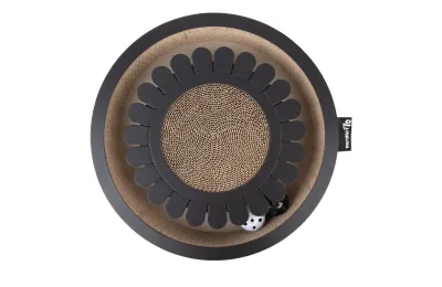 Flower Cat Scratcher & Ball Chase Toy &ndash; Black or White | District 70
