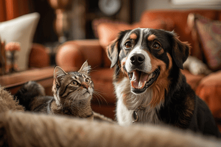 Een kat en een hond leven vredig samen