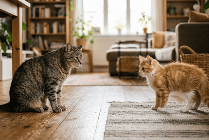 Twee katten leren elkaar kennen