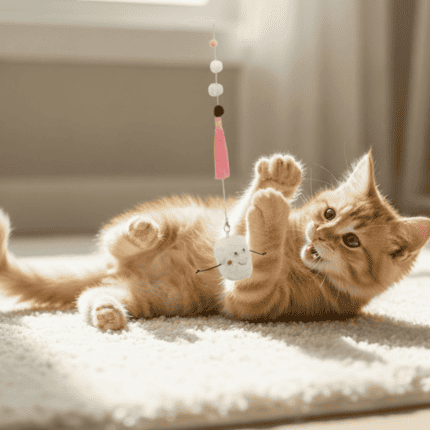 Un chaton joue avec une canne &agrave; p&ecirc;che